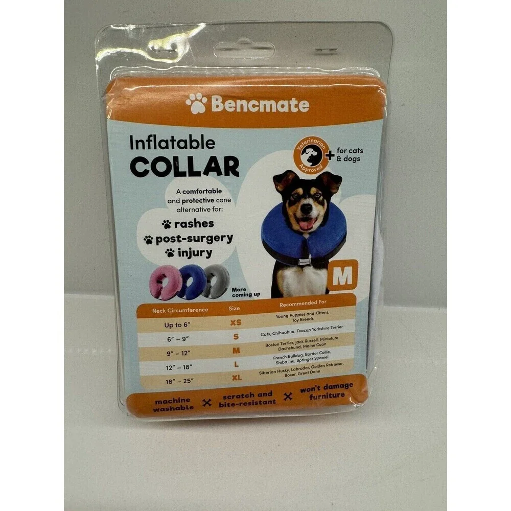 BENCMATE Protective Inflatable Collar for Dogs and Cats - Soft Pet Recovery Coll